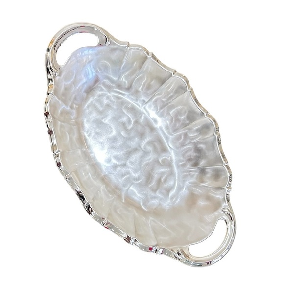 New Vtg 70’s Caravelle silverplate ruffle oval Serving Tray handles Germany - Picture 1 of 9